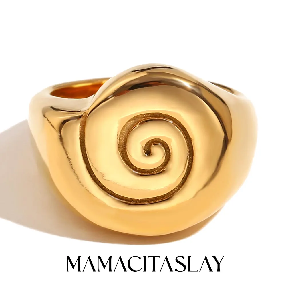 

MamacitaSlay 2025 New Design Spool Spiral Texture Rings 18K Gold Plated Stainless Steel Waterproof Jewelry Women's Simple Gift