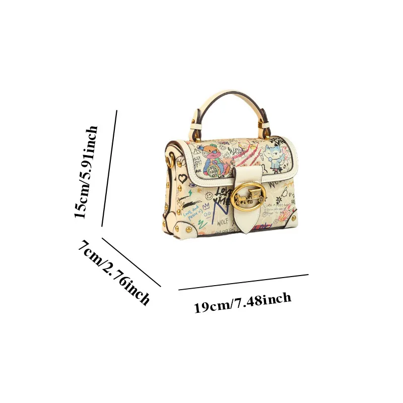 Unique graffiti cartoon bear print fashion hot-selling versatile color-blocked crossbody box bag handbag