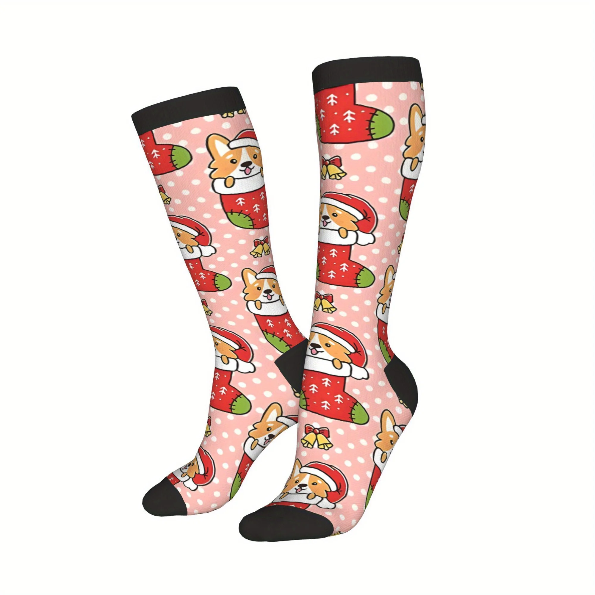 

Kawaii Corgi Puppy Christmas Compression Socks Cute Corgi Dog Print with Santa Hats Reindeer Antlers Harajuku Style Seamless Toe