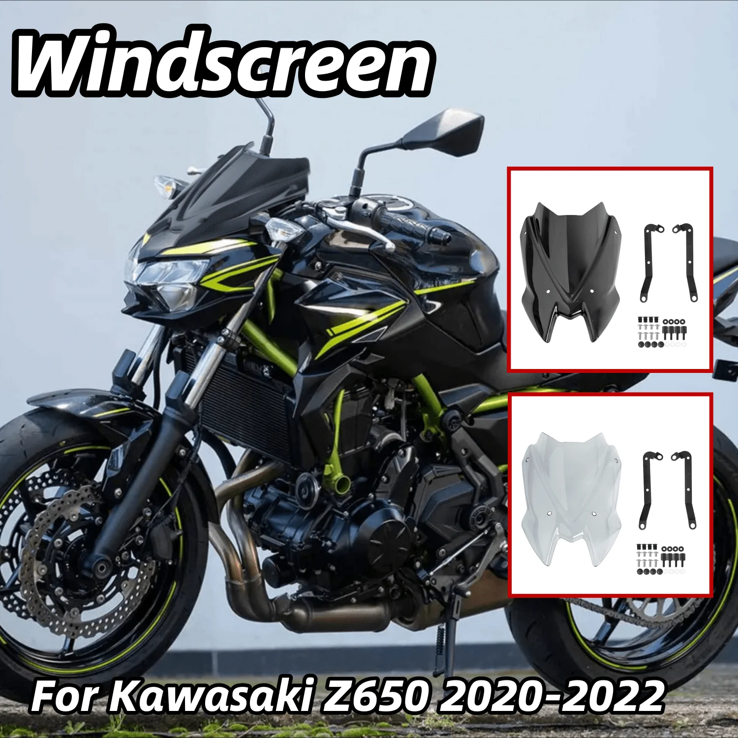 

Motorcycle Windscreen Windshield Touring Fairing With Bracket For Kawasaki Z650 2020-2023 2022 Wind Shield Deflector Accessories