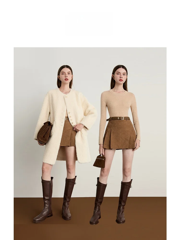 Jupe trapèze en velours côtelé marron caramel pour femme, vintage, taille haute, fermeture éclair, jupe amicale pour les déplacements par Dplay