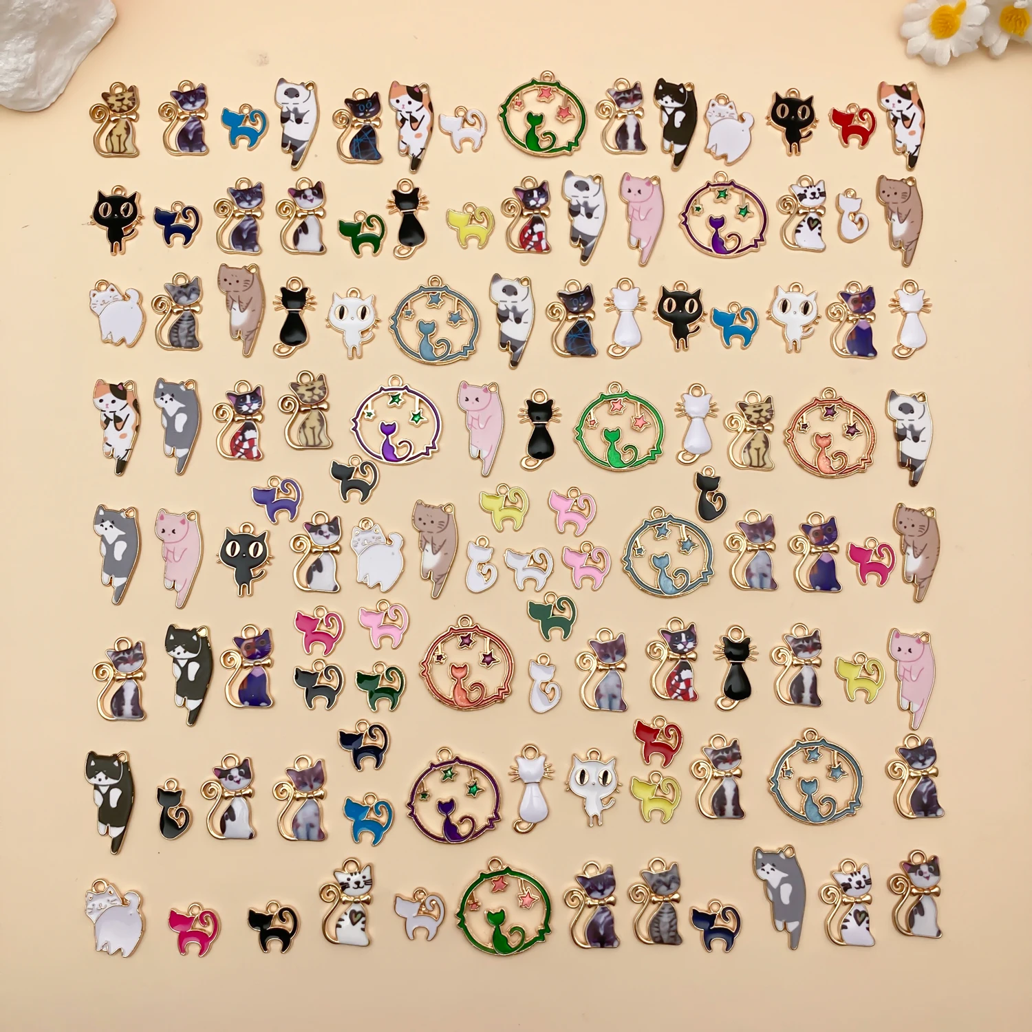 20/50/100pcs Enamel Charms Random Mixed Cat Alloy Pendants,Suitable For Diy Necklace,Earring,Jewelry Making Fashion Accessories