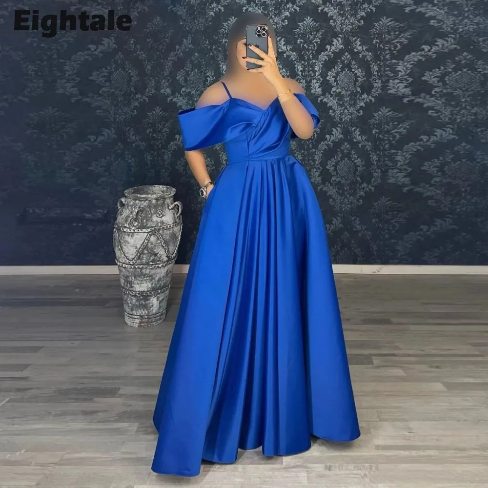 

Eightale Spaghetti Strap Evening Dresses A-Line Pleats Floor Length Lace Up Back Prom Gown Wedding Party Dress Vestidos De Noche