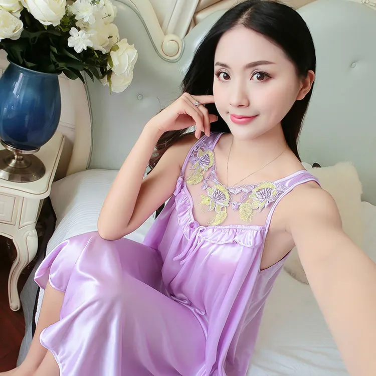 XXXXL Ladies Sexy Silk Satin Nighties Robes Sleeveless Nightgown Night Dress Summer Night Shirt Sleep Shirt Nightwear For Women