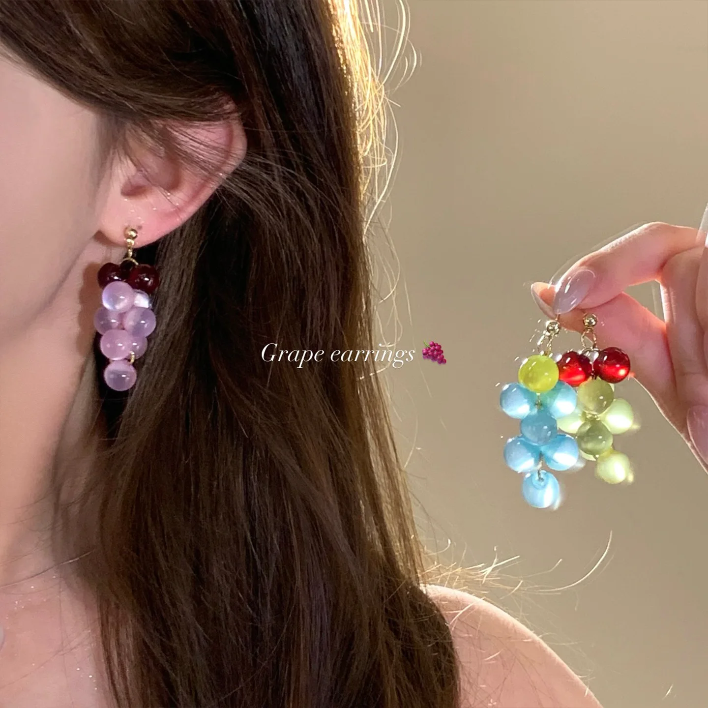 Grape Cluster Clip Earrings for Women Transparent Acrylic Vibrant Summer Lightweight Unique Elegant No Piercing Jewelry