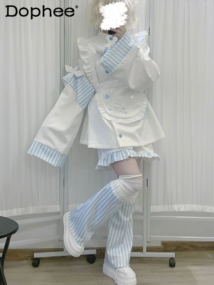 Cute Medical Angel Japanese Mass-Produced Water Color Coat + Ruffled Shorts + Leg Warmer + Apron and Pill Brooch and Armband