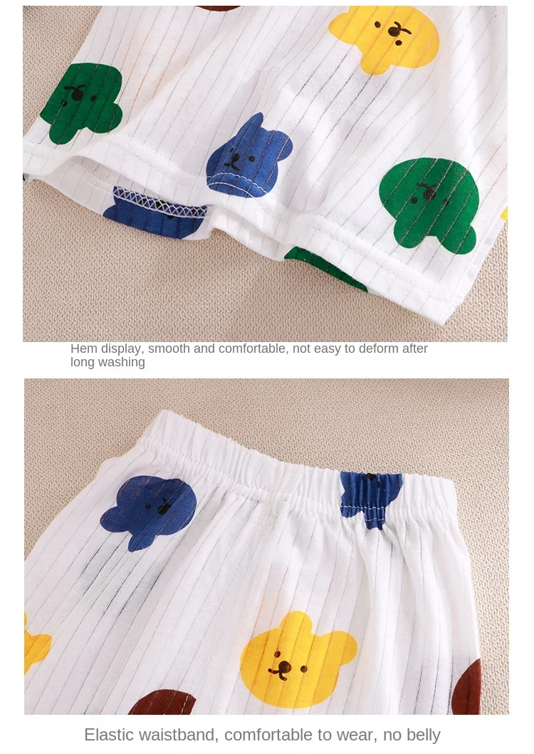 2026 Neues Jungen- und Mädchen-Set aus reiner Baumwolle für Zuhause, Pyjama mit Dreiviertelärmeln, dünne, luftdurchlässige Kleidung, Sommer-Schlafanzug – Detail 9