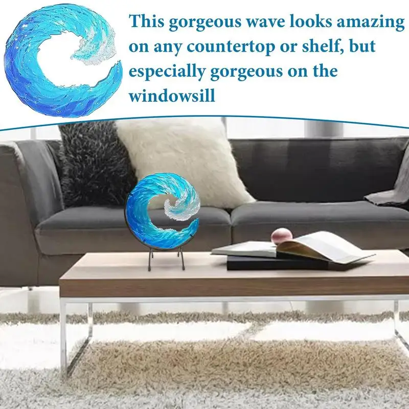 Ocean Waves Acrylic Ornament Gradient Fused Glass Wave Sculpture With Bracket Decorative Art Craft For Home Living Room bedroom