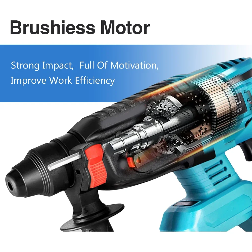 Brushless Rotary Hammer Drill Cordless Electric Hammer 18V Multifunctional Impact Electric Power Tools for Makita Battery