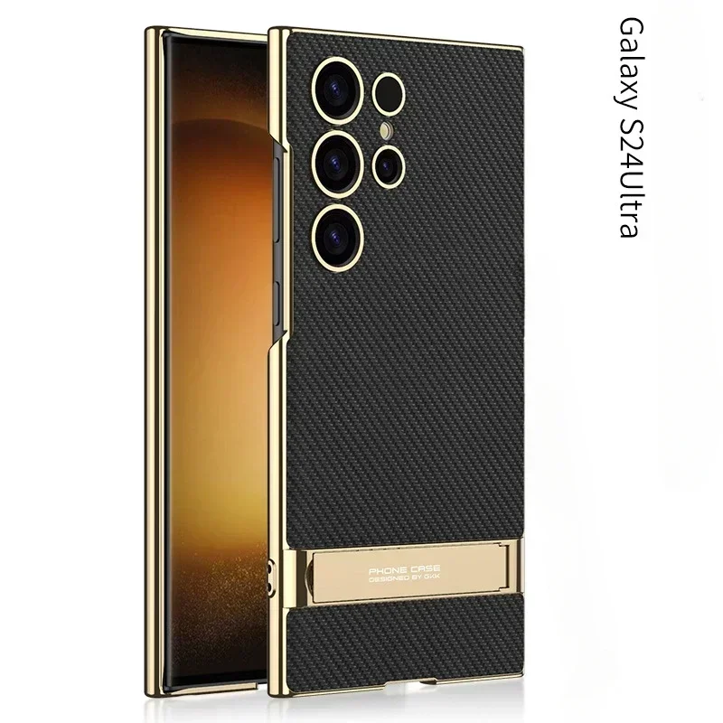 

Phone Case for Samsung Galaxy S24 Ultra High Leather Electroplated Frame S23Ultra Cases Multi-level adjust Bracket Phone Cover