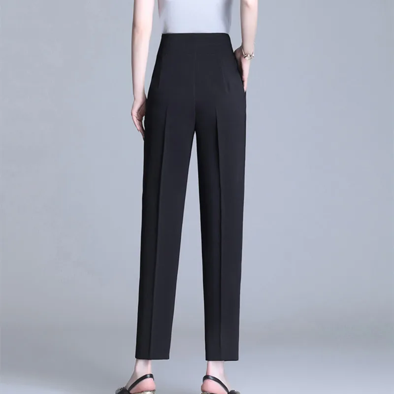 Pants Women 2022 Spring Stretch Solid Suit Trousers Women Black Ankle-length High Waist Oversize Pants with Pocket Woman Clothes