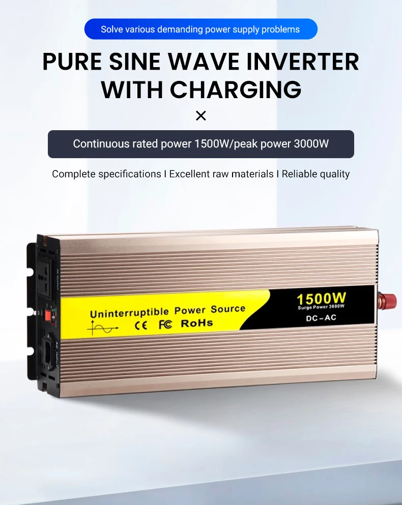1500W/1.5KW di buona qualità 1.5KW inverter di energia solare DC 12V 24V a AC 220V 1500W inverter d'onda con caricabatteria