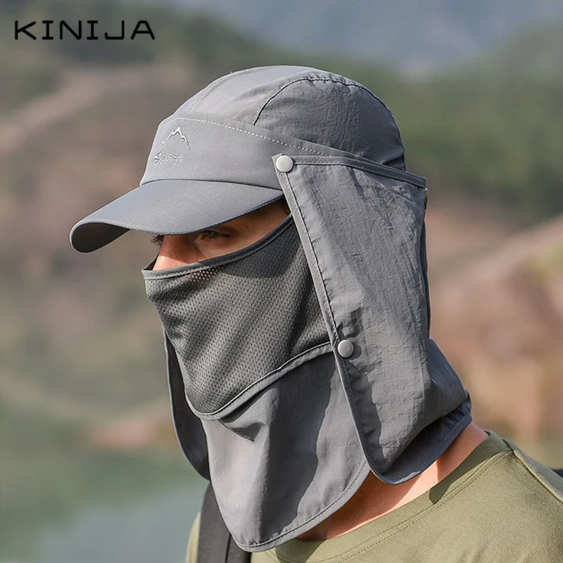 summer Quick drying Baseball cap Outdoor fishing bike sun protection hat With Face Neck Cover removable Three use men Visor hat