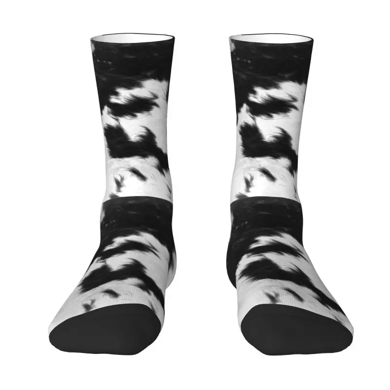 Cowhide Leather Men Women Crew Socks Unisex Novelty 3D Printed Animal Hide Texture Dress Socks