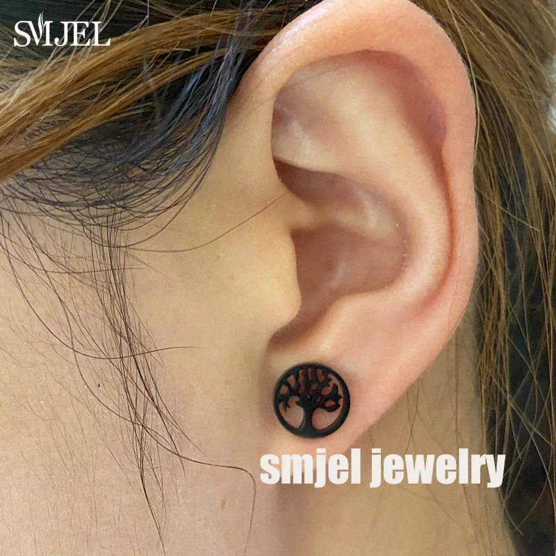 SMJEL Hip Hop Earrings Black Animal Jewelry Small Spider Cat Stainless Steel Stud Earring Big Star Earings Gift for Girls Bijoux view 3