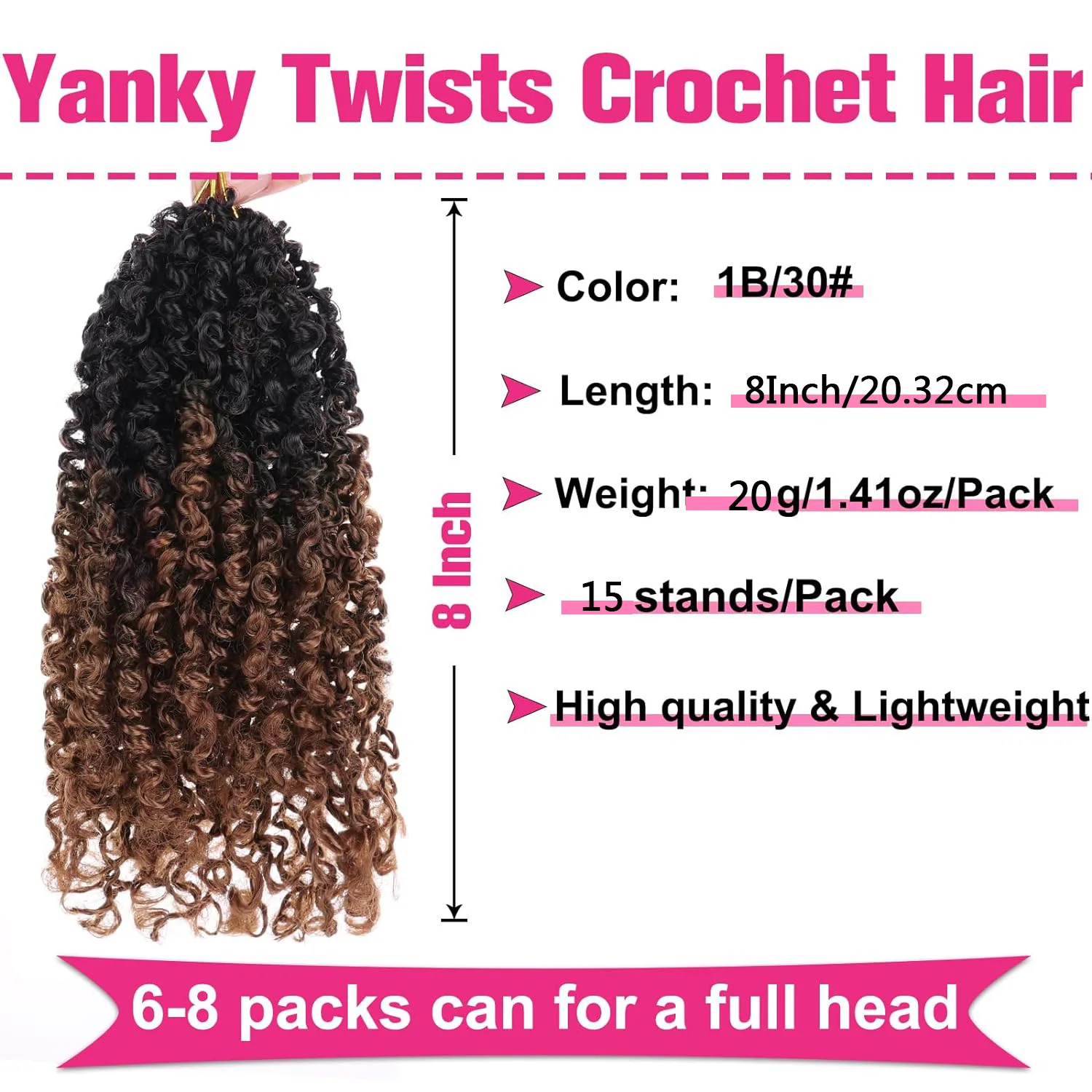 Yanky Twist Crochet Hair 8 Packs Pre Looped Mini Twist Yankee Twist Micro Yaki Twist Synthetic Curly Crochet Hair 8 Inch T30#