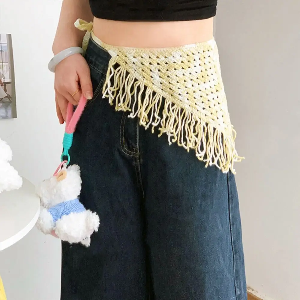 Fashion Tassels Fringe Waist Belt Exquisite Y2K Dance Hip Scarf Retro Triangle Scarf Triangular Belt Dress Jeans Decor