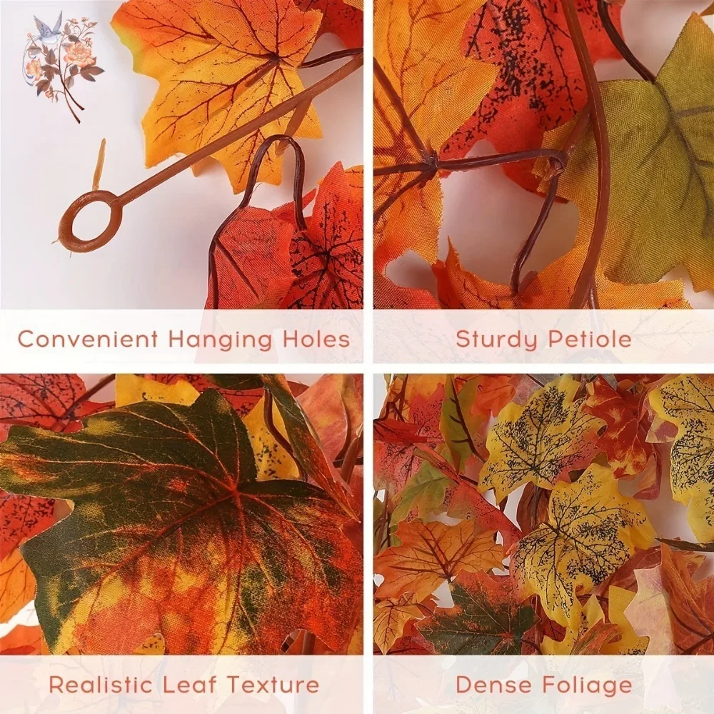 175cm High Quality Artificial Maple Leaf Vine Strips Simulation Hanging Rattan DIY Foliage Garland Autumn Halloween Decoration