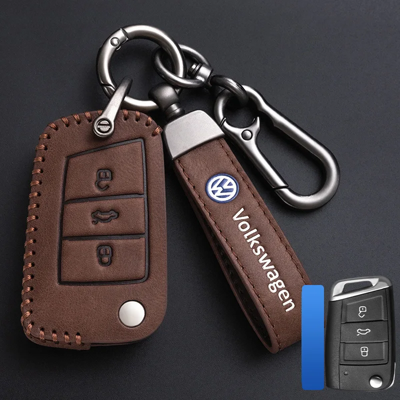 Leather Car Remote Key Case Cover Shell For Volkswagen VW Polo Golf 7 MK7 Tiguan Touran Passat Lavida Plus Lamando Accessories - view 2