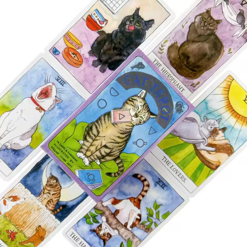 10.2*6.2cm Cute Cat Tarot Cards Game Deck 78 Cards (Whimsical and Humorous Tarot Deck, Stocking Stuffer for Kitten Lovers)