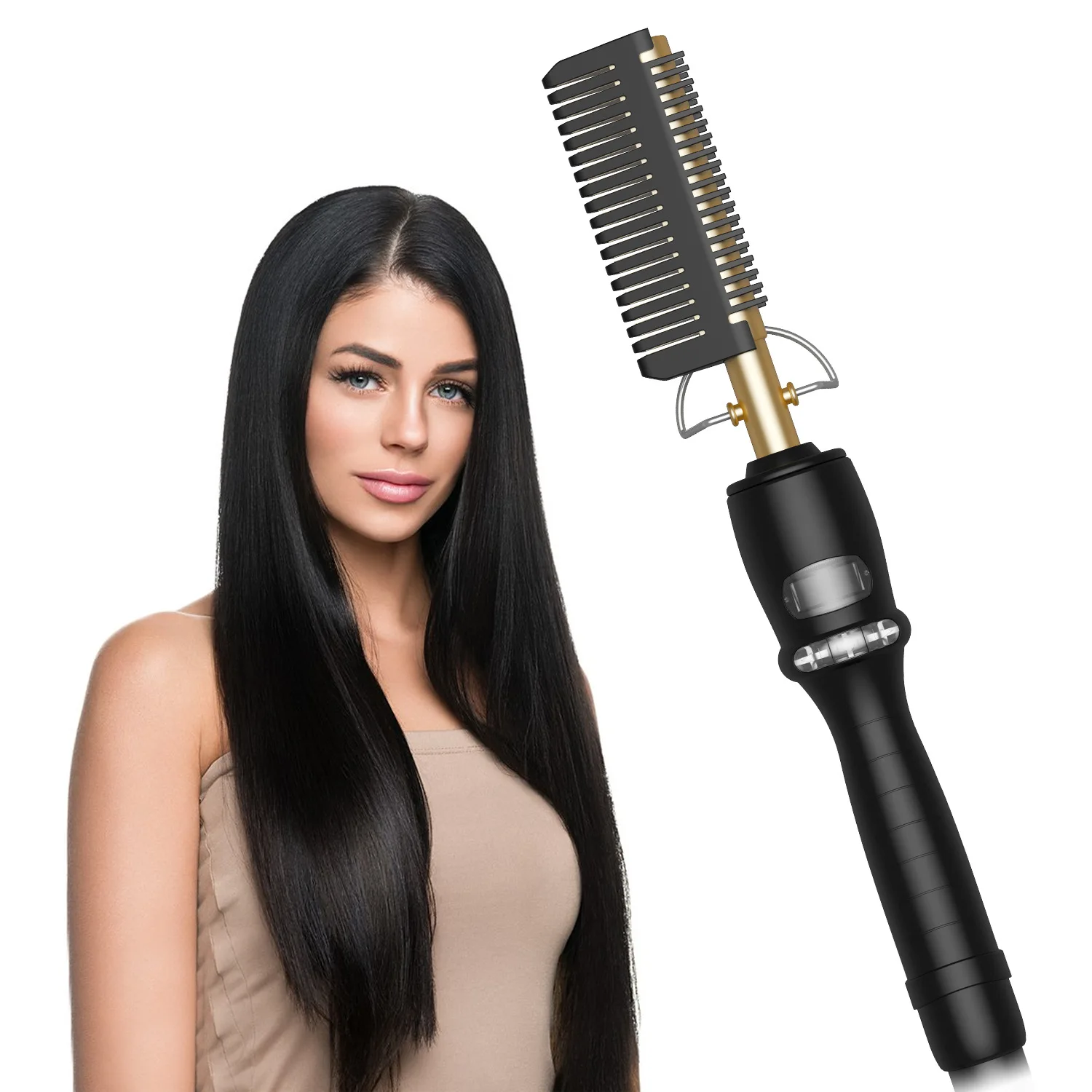 Electric Comb Hot Comb Hair Straightener Portable Ceramic Curling Straightener Hair Moustach Wig Wet and Dry Hair Styling Tool