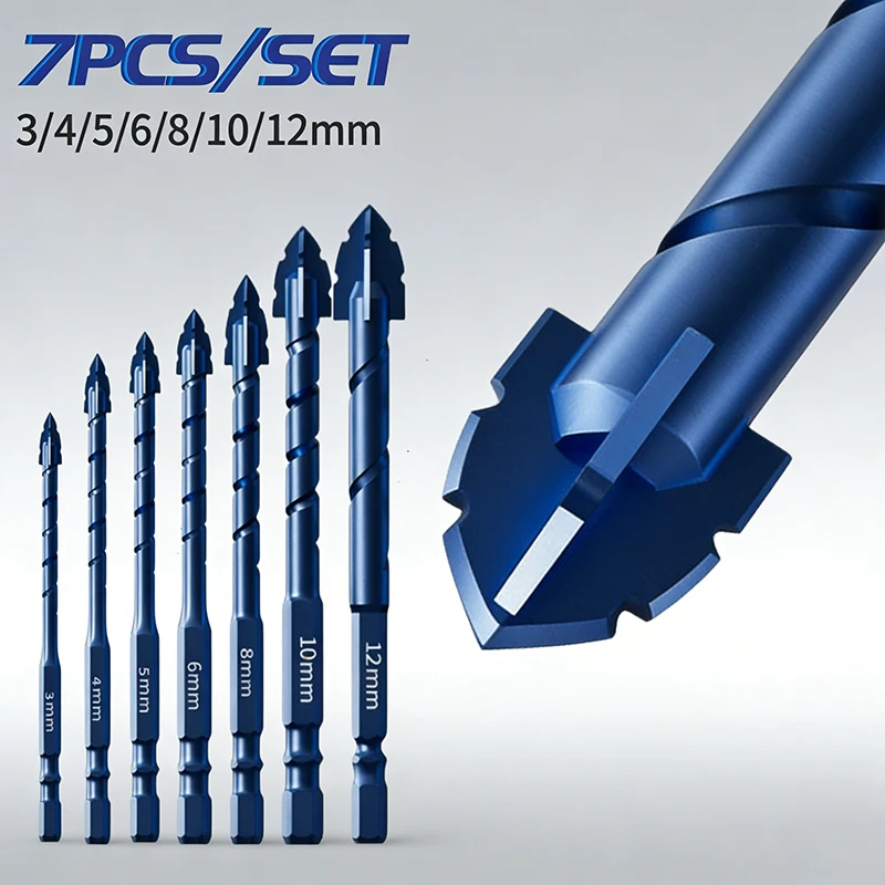 7/6/5/1PCS Carbide Drill Bit Set 3-12mm Drill bit set For Drilling Glass Tiles and Concrete Multi Functional Drill Bits Set