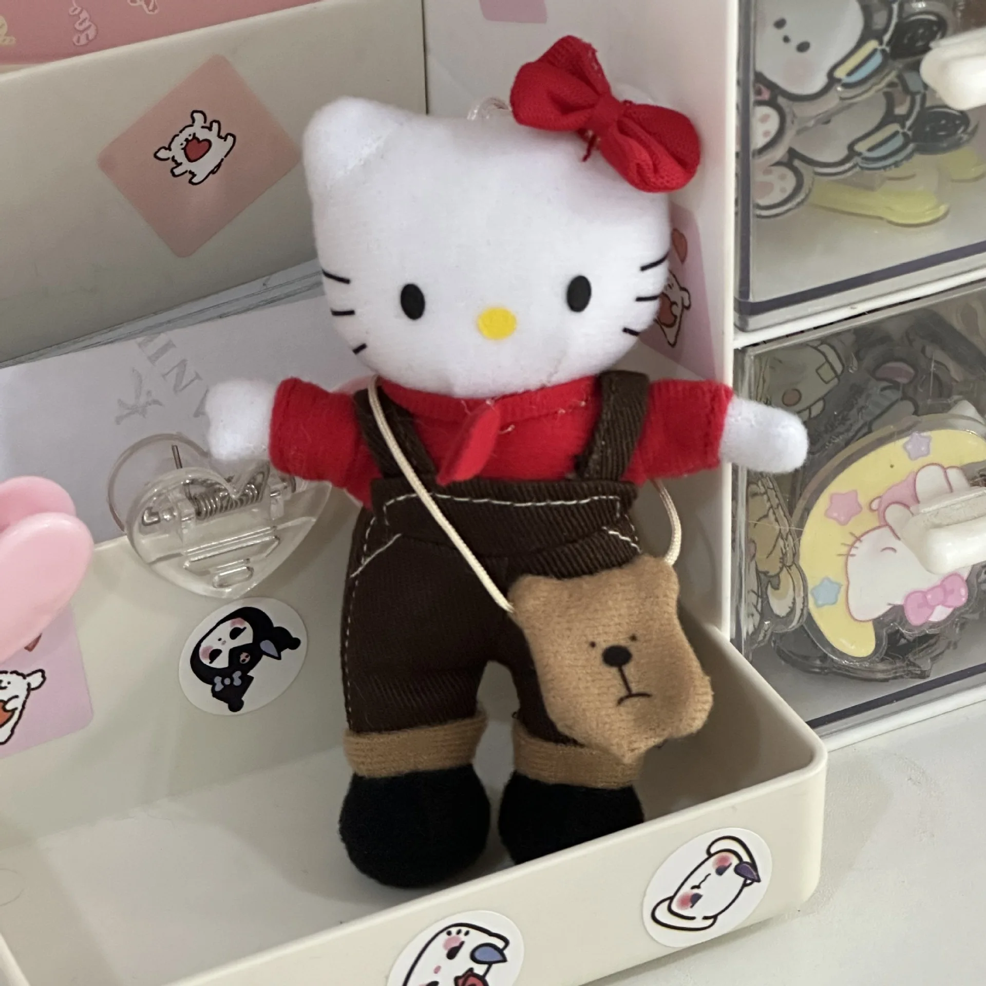 Hello Kitty Long Legs Backpack Bear Cat Bag Pendant Keychain Doll Backpack Jewelry Girls Plush Decorations