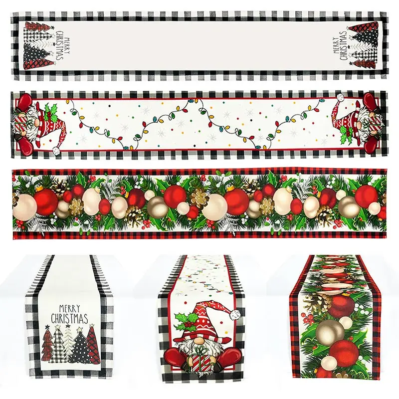 Christmas Table Runner Linen Table Flag Cover Snowman Xmas Tree Home Dining Tablecloth Navidad Noel Gift Decorations 2024