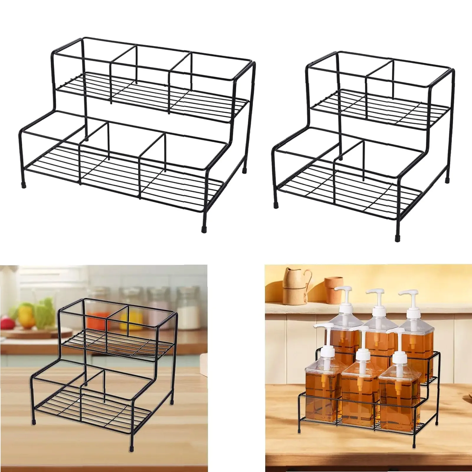 2-Tier Metal Syrup Bottle Rack for Coffee Station, Wine & Bathroom Organizer, Countertop Storage Rack 3