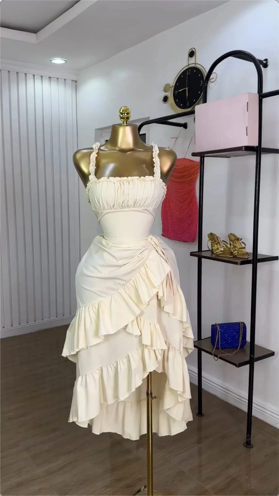 Fashion Women Strap Slash Neck Cascading Ruffles Drawstring Ruched Up Long Maxi Dress 2025 Birthday Evening Sexy Comfort Dresses