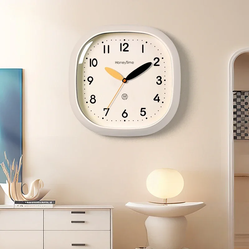 Modern Square Wall Clock Creamy White - Silent Quartz Minimalist Hanging Watch Decor for Home Office  Living Room Holiday Gift