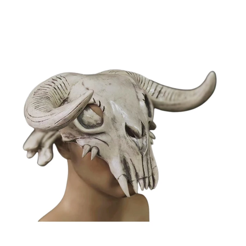 Bull Head Skull Mask Scary Animal Long Horn Totem Helmet Carnival Wild Indian Cosplay Party Costumes Props Halloween Latex Masks