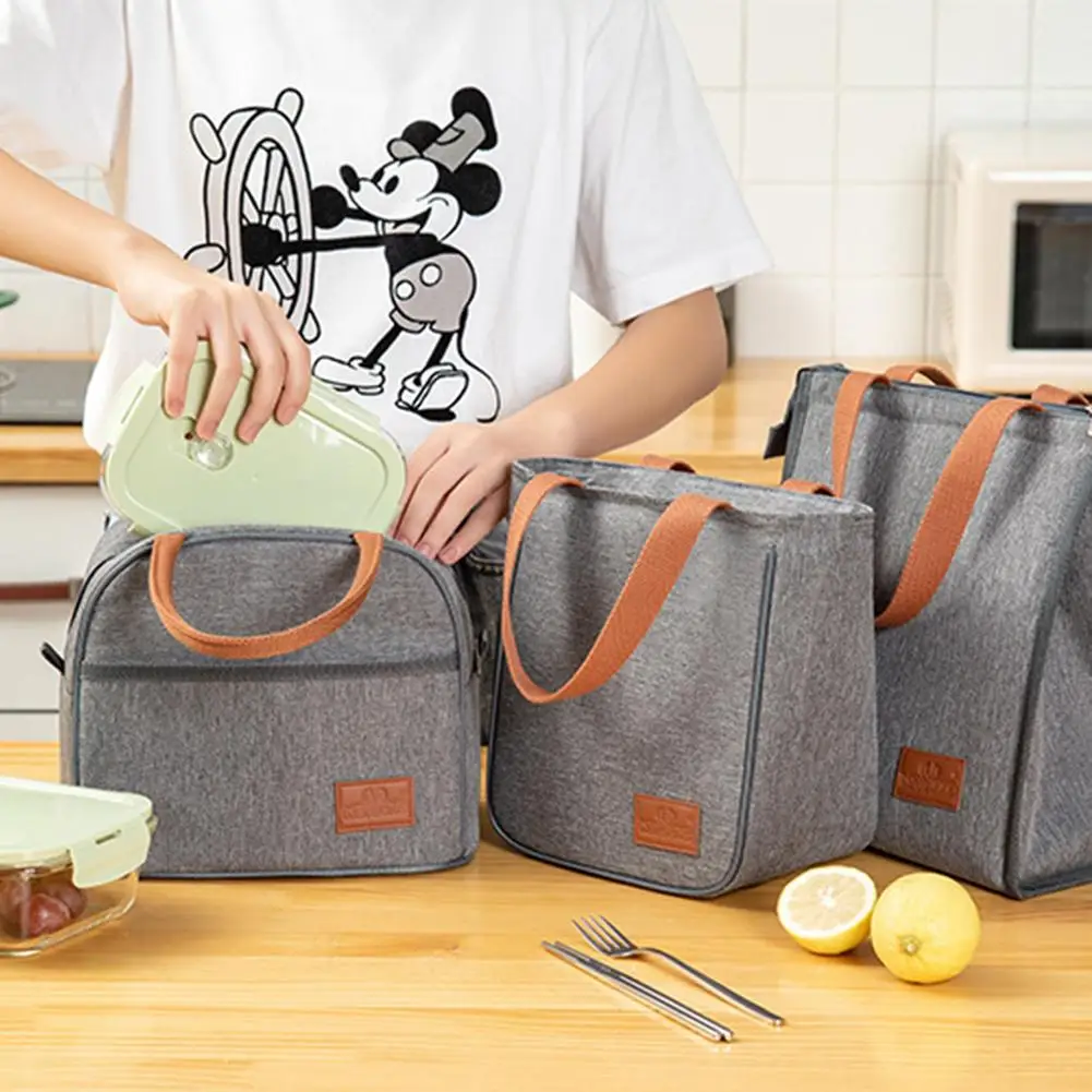 Thermal Lunch Bag for Men&Women Gray Oxford Cloth Aluminum Foil Insulation Shoulder Bag Waterproof Picnic cooler Bag