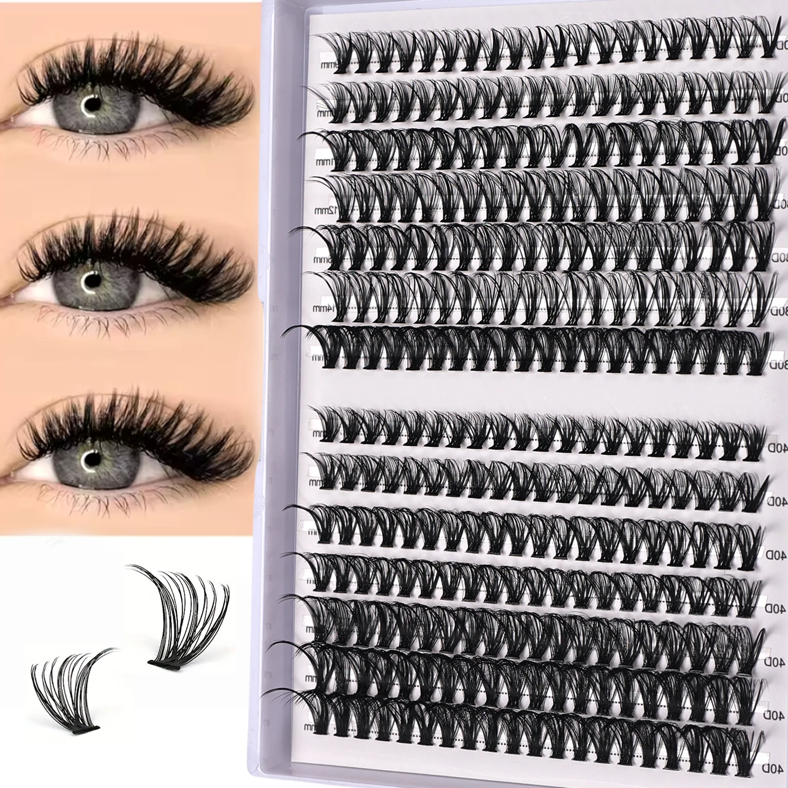 280 Stück 30D/40D Cluster-Wimpern, DIY natürliches Aussehen, falsche Wimpern-Verlängerungsset, 9–15 mm, gemischt, wiederverwendbar