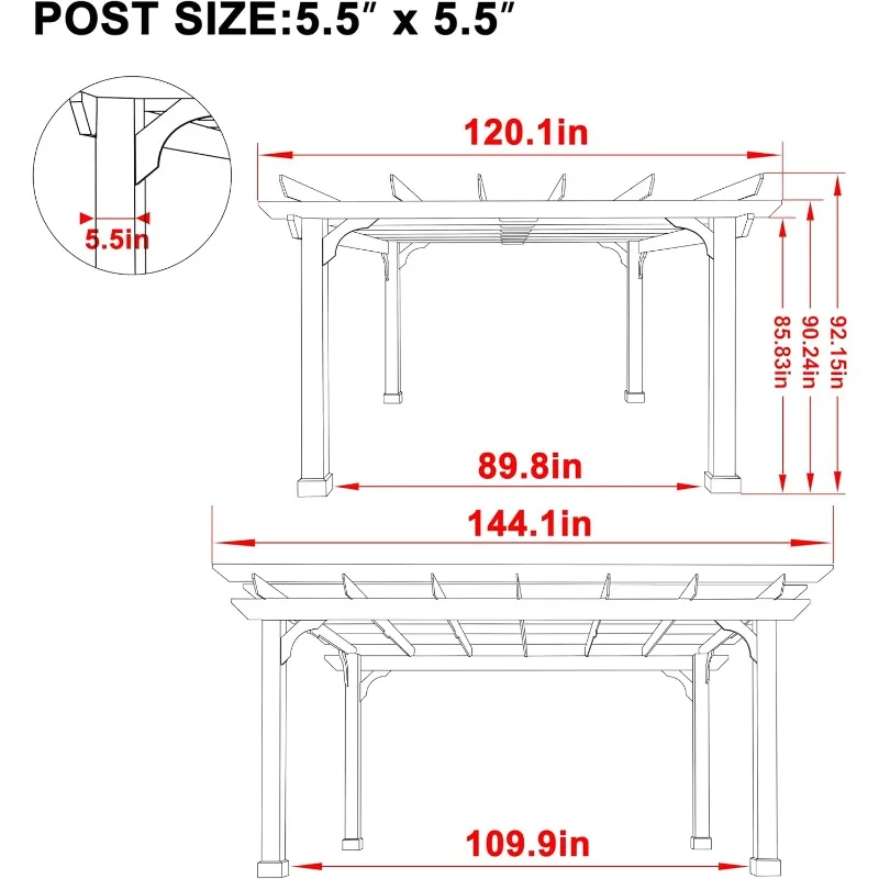 عريشة أرز مقاس 10 × 12 قدمًا مع سقف مسطح، شرفة خشبية مع أوتاد، مأوى خارجي #2