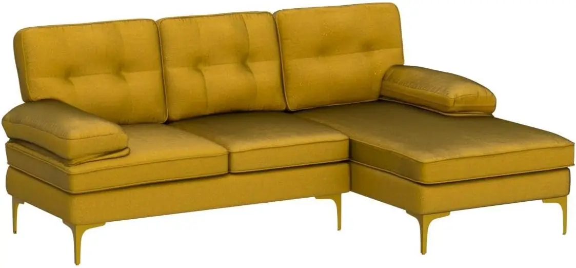 Yellow Sectional Sofa Couch for Living Room Chenille Fabric L Shaped 3 Seater Convertible Sofa Modern Loveseat Sofa with Chaise