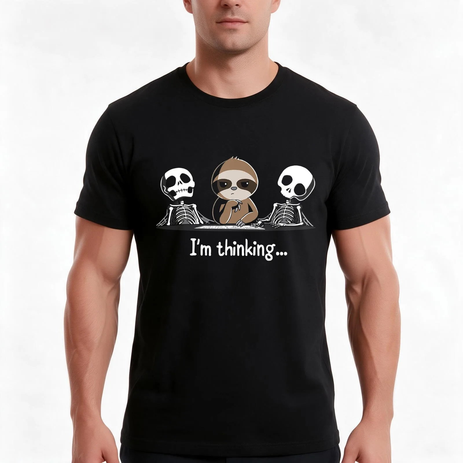 I Am Thinking Of Bored Game Sloth Gaming Gamer Sloth Lazy Cute Slow Funny Sleeping Sleep Nap T-Shirt, Summer Casual Cotton Tee