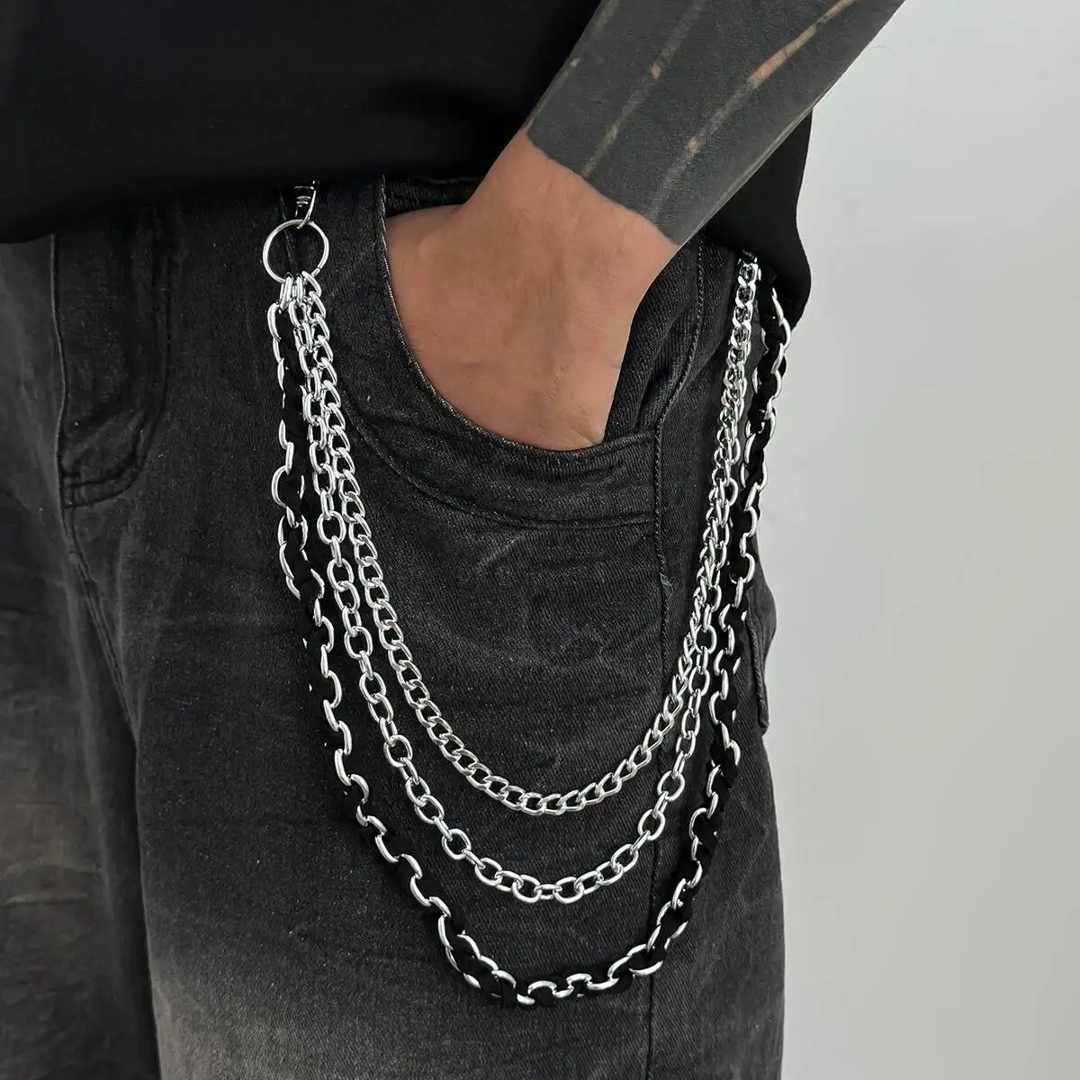 IngeSight.Z Trendy Kreative Hand Koreanische Samt Taille Schlüsselbund HipHop Punk Multilayer Metall Kette Jeas Schlüsselring Schmuck Dekoration