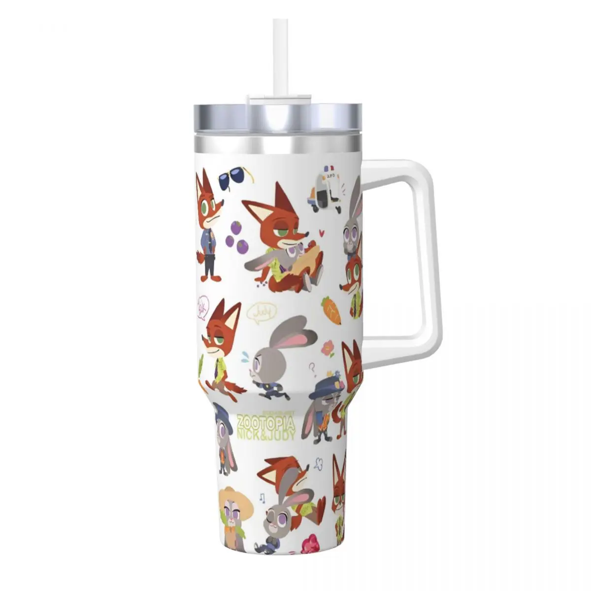 Stainless Steel Tumbler Zootopia Mugs Cup With Straws Camping Cold and Hot Water Bottle Keep Heat 40oz Coffee Mug