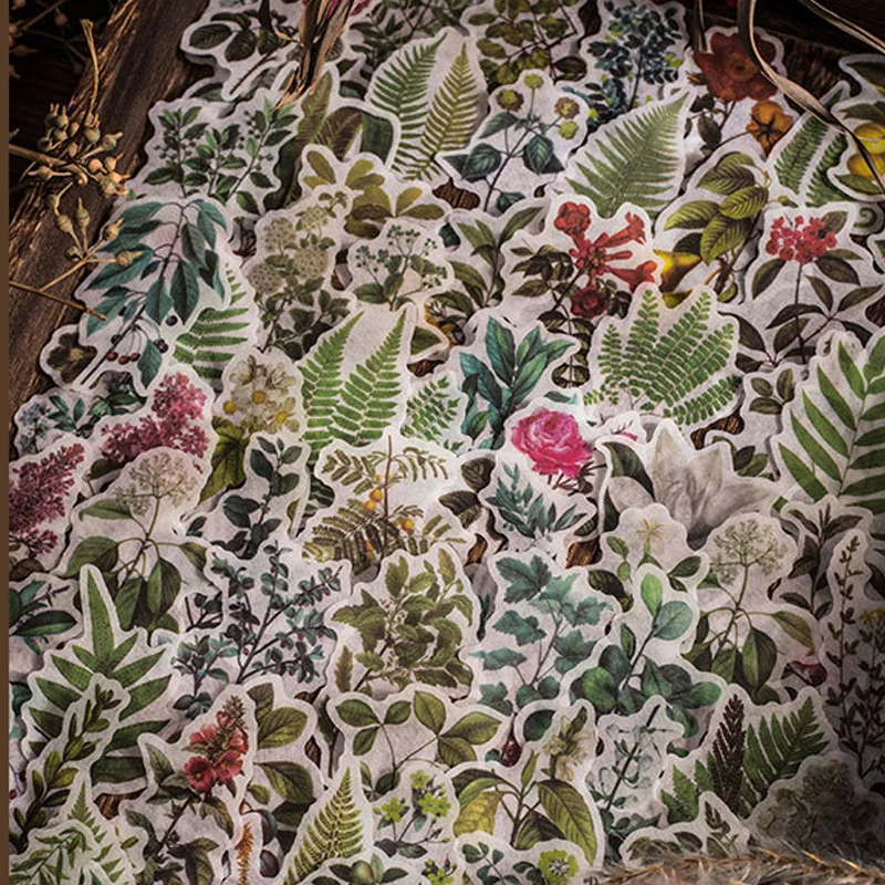 1pack/100Pcs No Repeat Vintage Plant Floral Stickers DIY Handmade Album Scrapbooking Decorative Paper Supplies