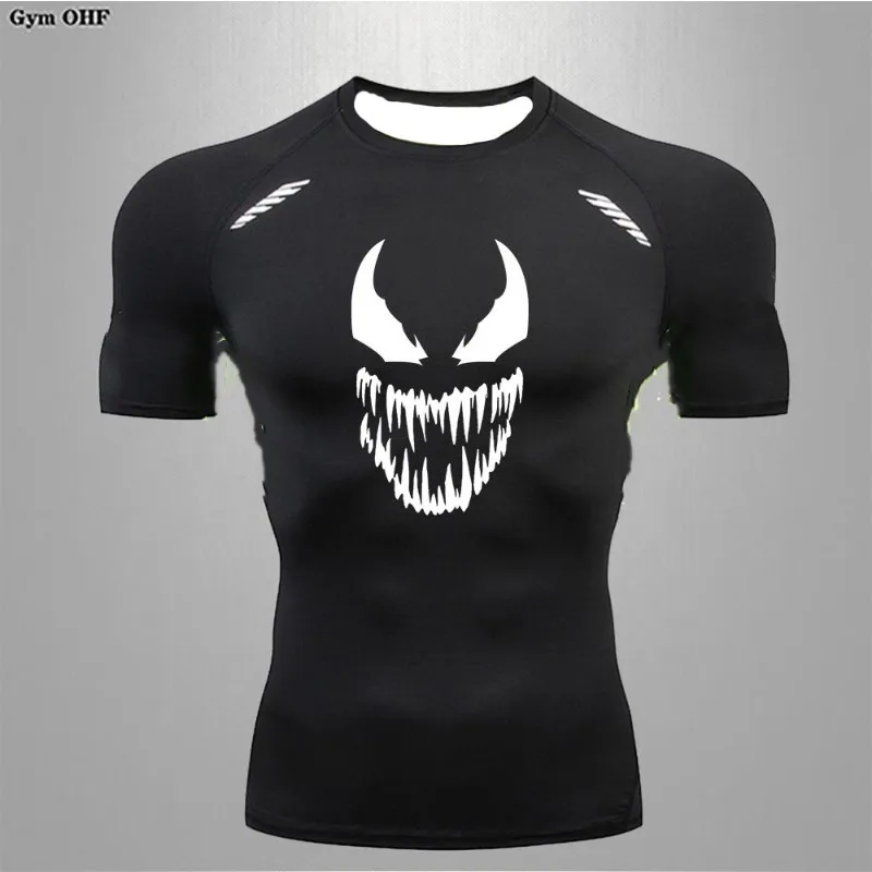 تي شيرت رجالي مضغوط سريع الجفاف بأكمام قصيرة للملاكمة وكمال الأجسام ملابس رياضية صيفية للجري مطبوعة للتدريب