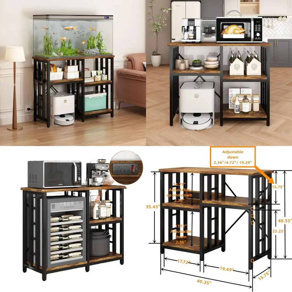 

Compact Kitchen Stand with Outlet, Compact Ridge Stand, Microwave Stand Table, Bar Cabinet, Aquarium Stands, 4-Tier Kitchen Rack