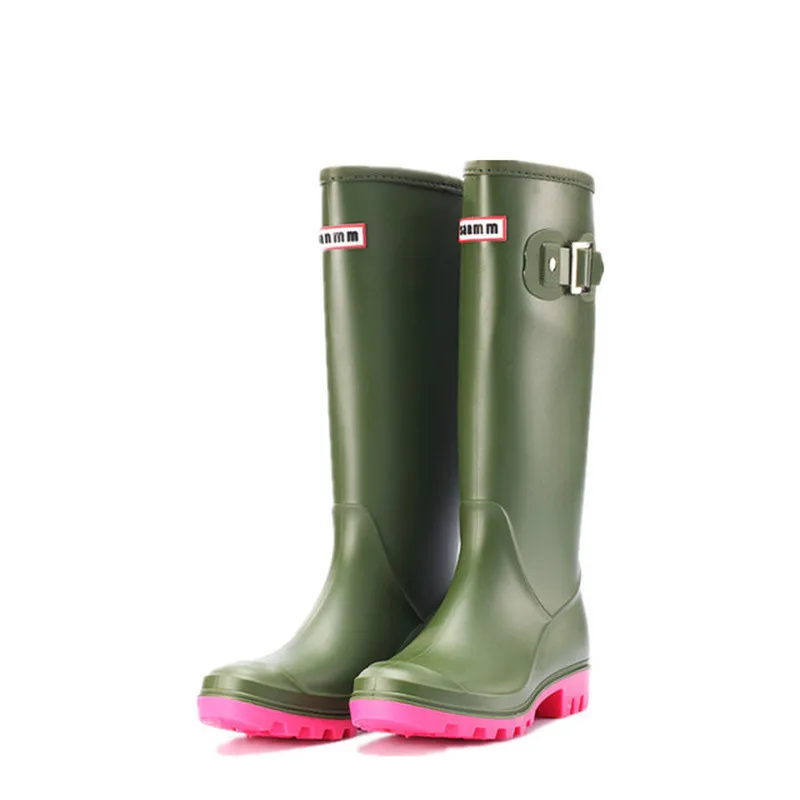 Fashion Rainboots Women Knee-High Water Boots Buckle Long Tube High-grade Waterproof Shoes Womens Rubber PVC Rain Boots