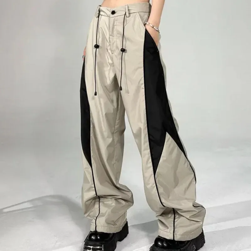 

Quick-Drying Pants Women Baggy Fashion Patchwork Sweatpant American Streetwear Charge Trousers Harajuku Y2K Wide Leg Pants