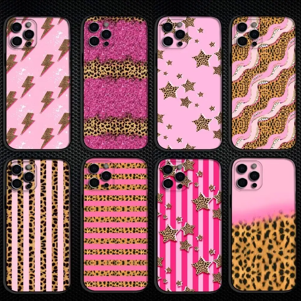 

Pink Leopard Print Phone Case For iPhone 16,15,14,13,12,11 Plus,Pro Max, Others Soft Black Cover