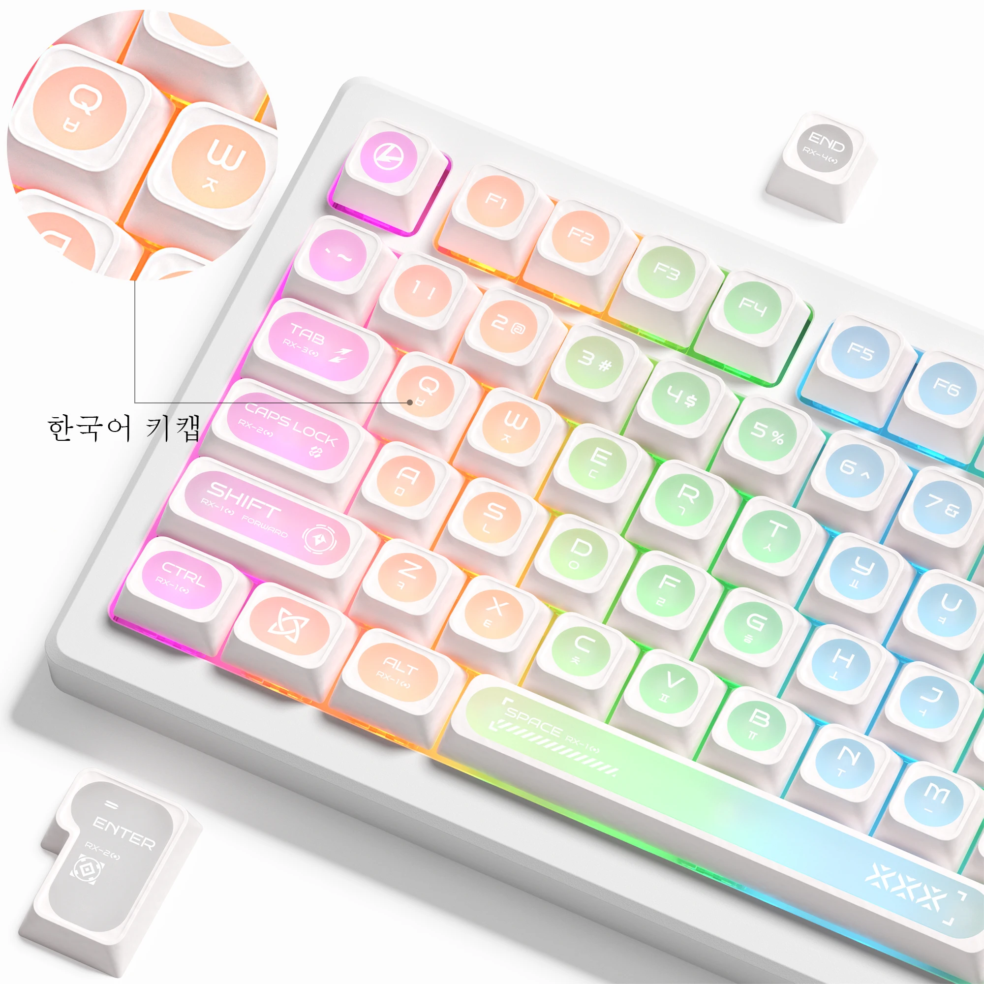 QBYI Cat's Eye Korean Keycaps Light-Transparent Keycap Double Shot Cherry MAX Profile PBT White Key Cap 136 Keys