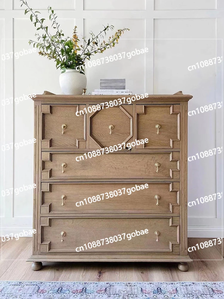 LMM Bedroom Chest of Drawer French Log Retro Distressed Home Entrance Cabinet Storage Cabinet