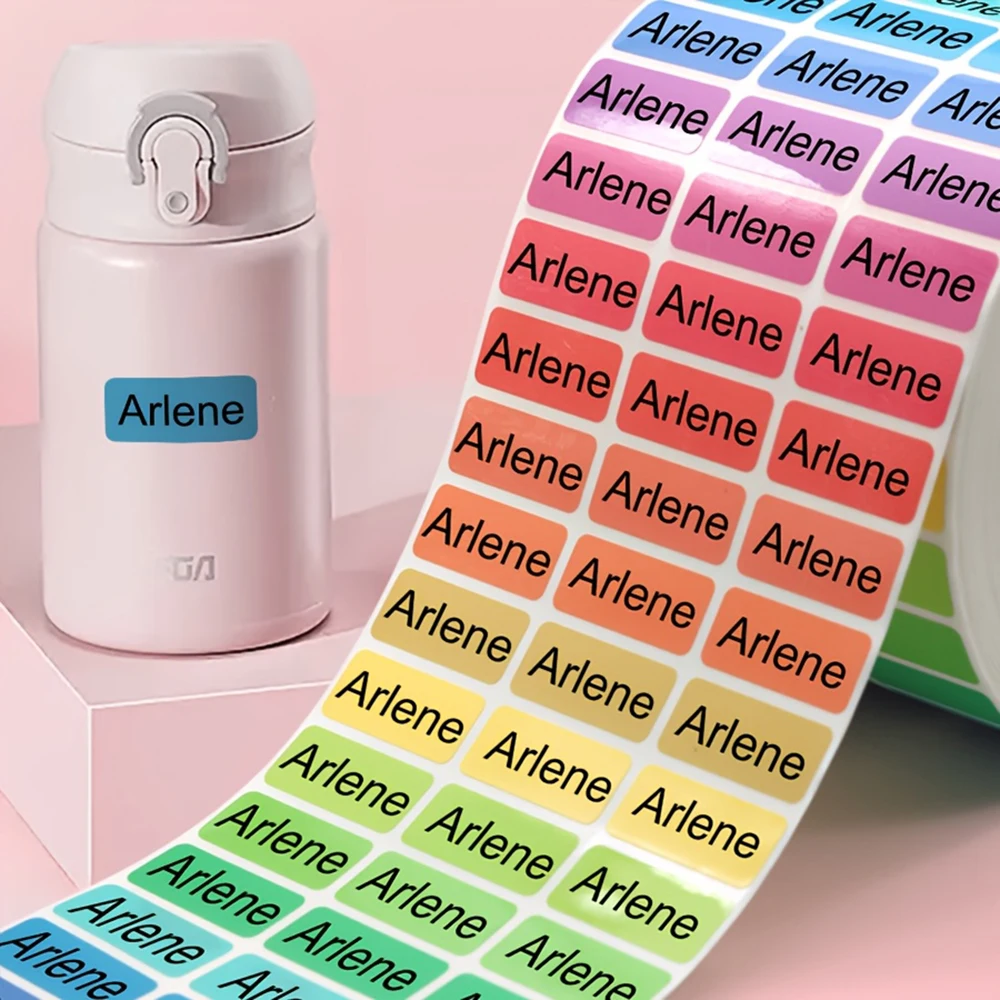 Personalized Waterproof Stickers Custom Name Tags for Drinkware, Pens & Children's Stationery - Reusable Eco-Iridescence