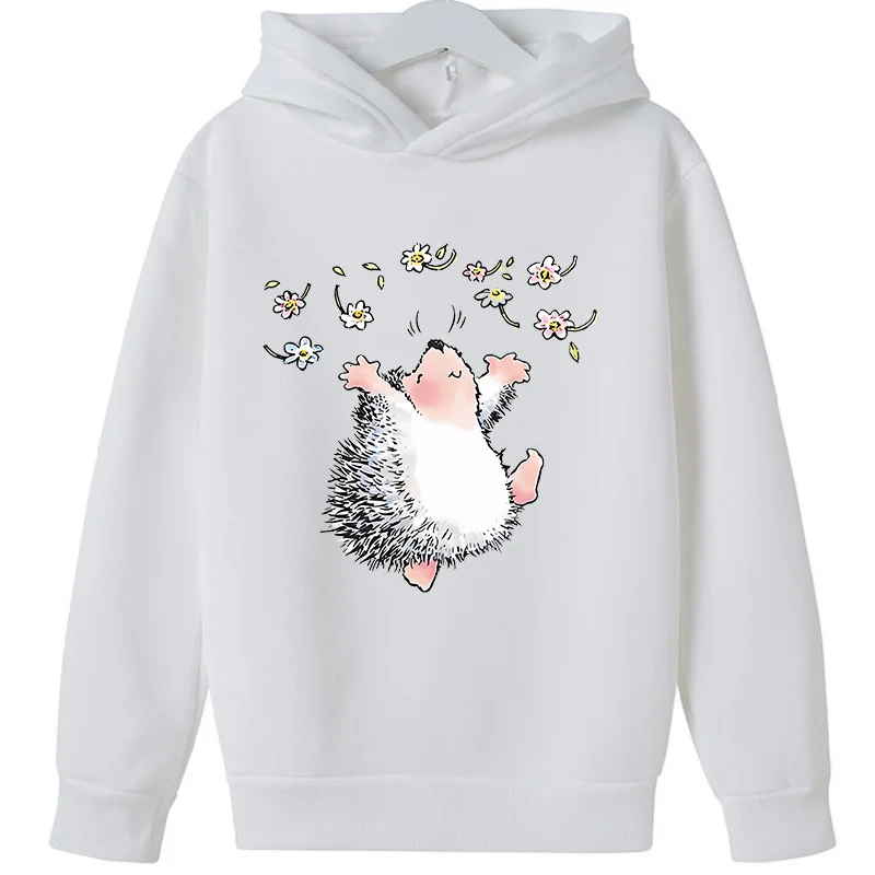 New Cute Hedgehog Art Print Cute Sweatshirts Girls GYM Lover Birthday Gift Pink Top Thick Clothes Kids  Hooodie Sweater Sweaters