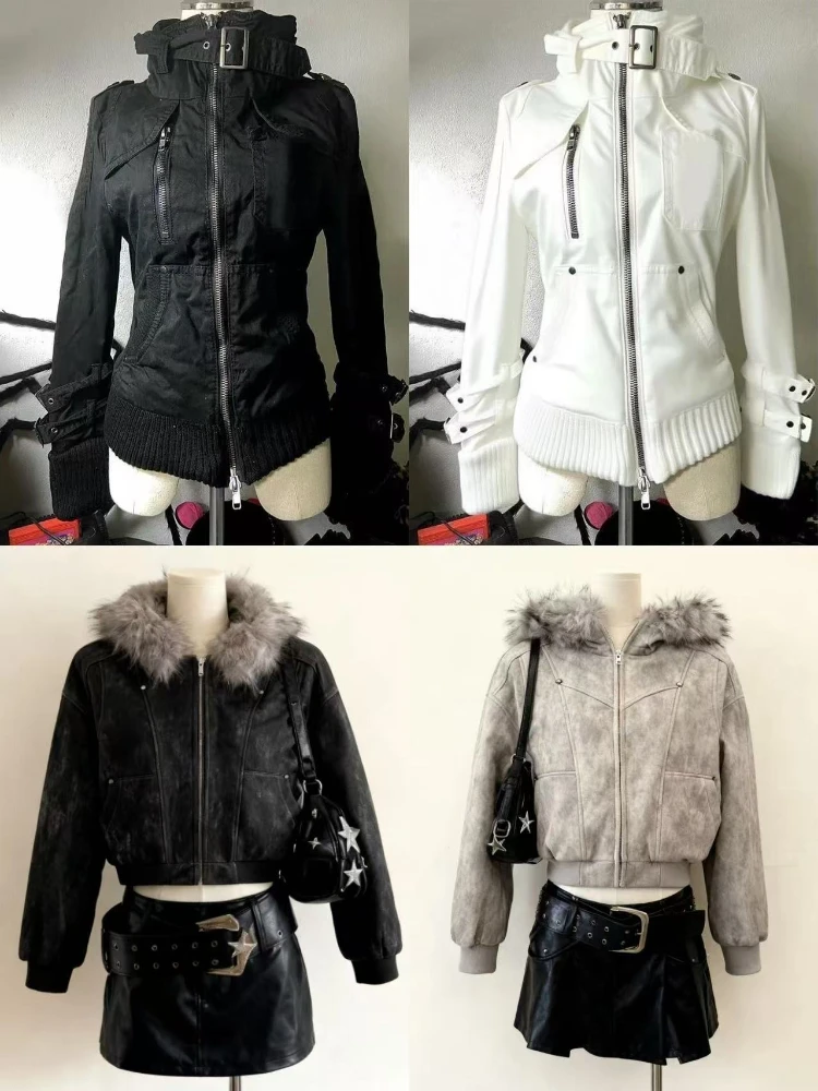 سترة نسائية شتوية غير رسمية بغطاء للرأس من الفرو الصناعي بتصميم عتيق Y2k معاطف بسحاب Harajuku بلوزات كلاسيكية أنيقة #1